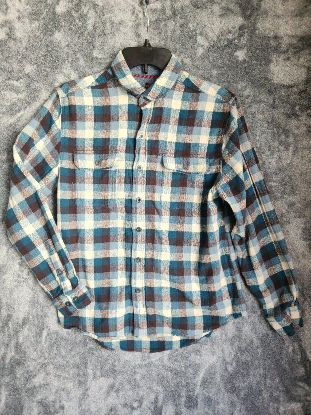 Woolrich Shirt Mens M Blue Plaid Long Sleeve Flannel Cotton Comfort Workwear EUC